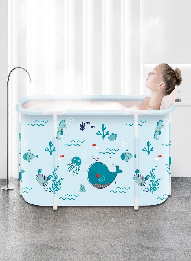 HEVASNEK Adult Folding Bathtub - Portable Soaking Tub, Collapsible Family SPA Barrel, Maintaining Hot & Cold Temperature With Drainage Hole & Thicken Layer for Home Hot Water & Ice Bath(FISH SKY BLUE) - Image 3